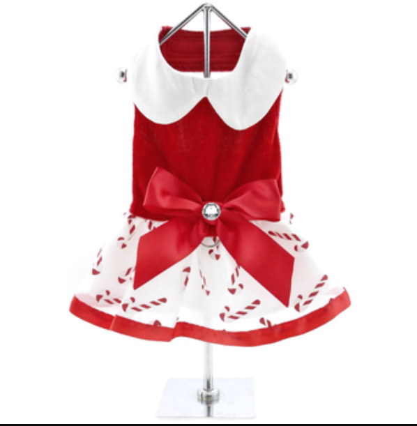 Festive Holiday Pet Dress: Candy Cane Harness Dresses with Matching Leashes