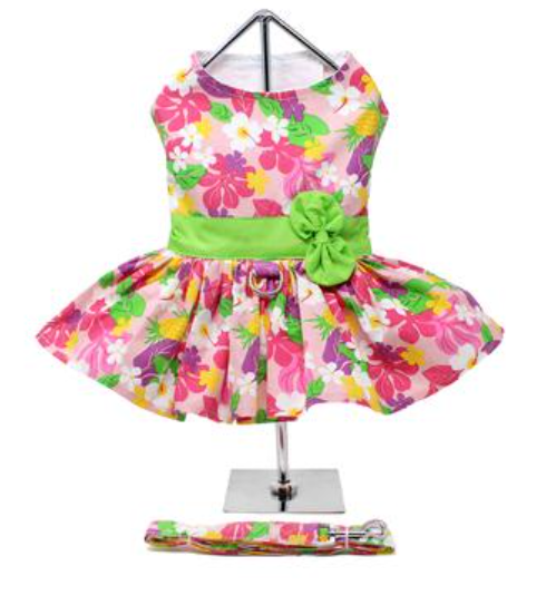 Pink Hawaiian Floral Dog Harness Dress