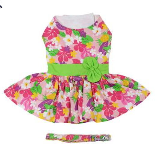 Pink Hawaiian Floral Dog Harness Dress