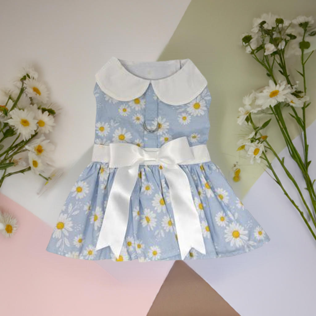 Blue Daisy Harness Dress with Matching Leash