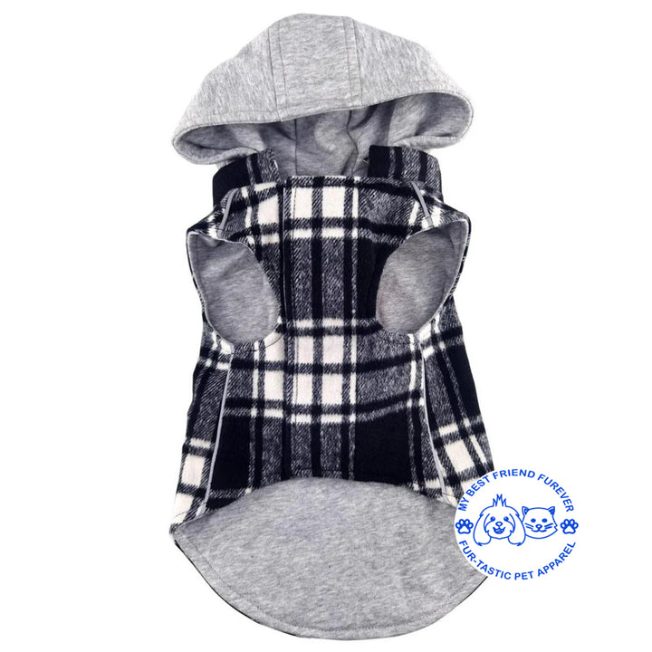 Plaid Weekender Dog Sweatshirt Hoodie - Quilted, Reflective & Jersey-Lined Puffer with Zip-Off Hood - Stylish Pet Outerwear