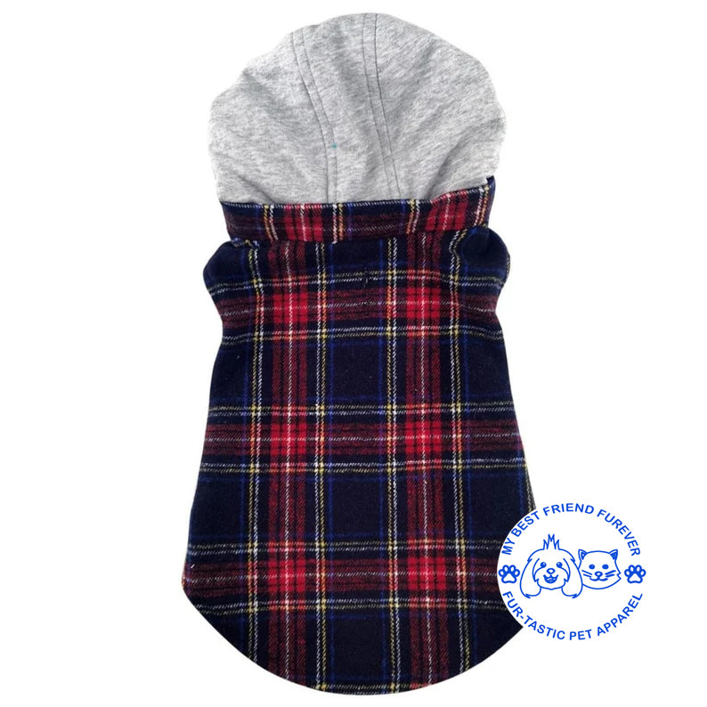 Plaid Weekender Dog Sweatshirt Hoodie - Quilted, Reflective & Jersey-Lined Puffer with Zip-Off Hood - Stylish Pet Outerwear