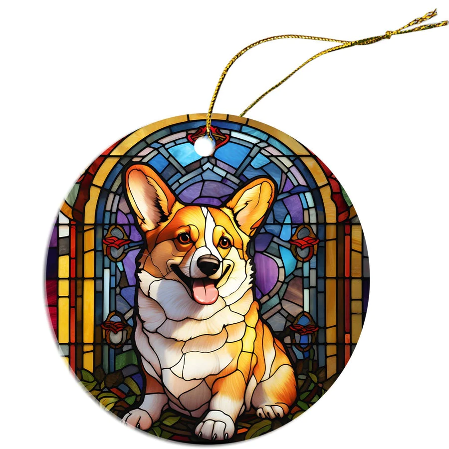 Corgi Christmas Ornament in Stained Glass Style