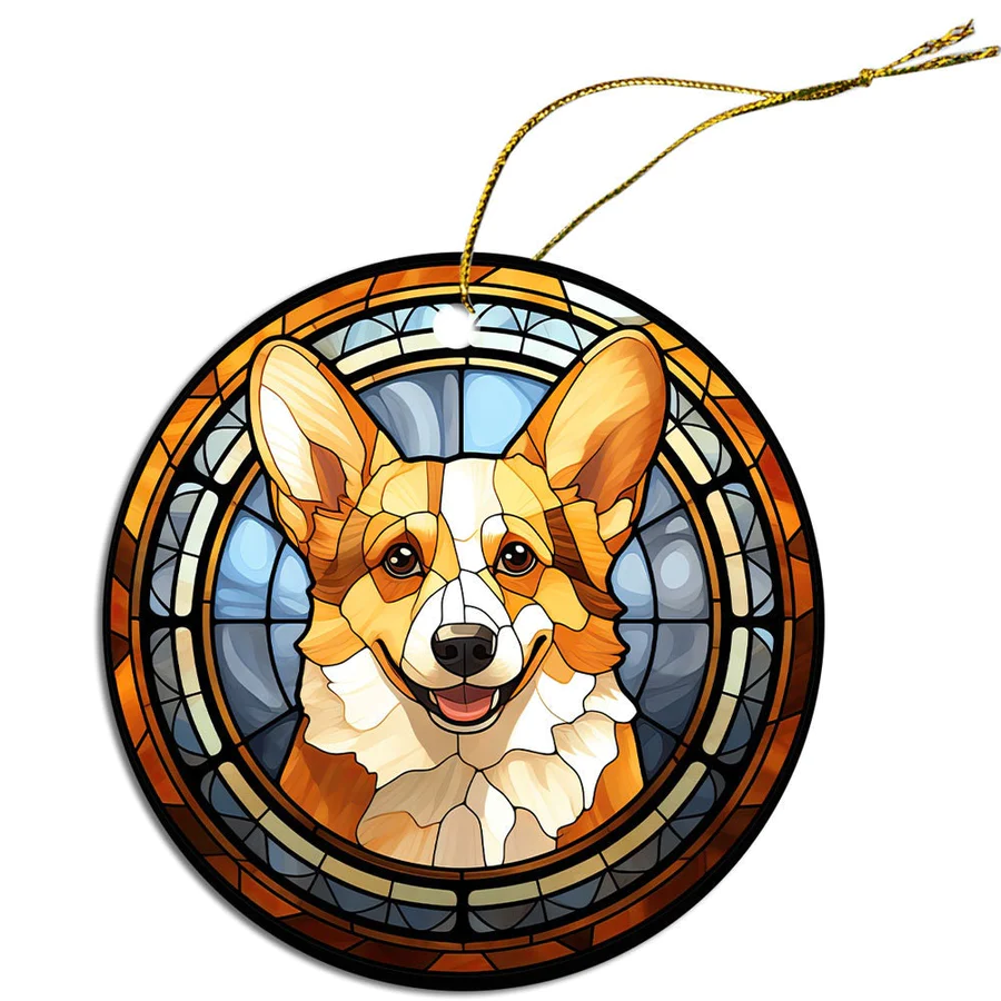 Corgi Christmas Ornament in Stained Glass Style