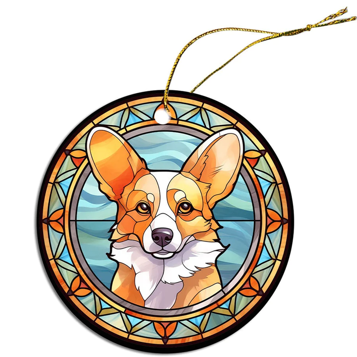 Corgi Christmas Ornament in Stained Glass Style