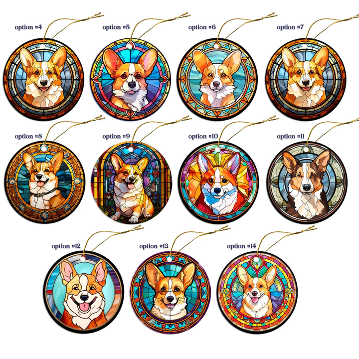 Corgi Christmas Ornament in Stained Glass Style