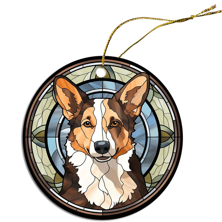 Corgi Christmas Ornament in Stained Glass Style