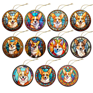 Corgi Christmas Ornament in Stained Glass Style