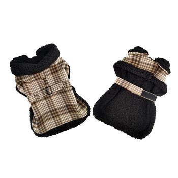 Sherpa Lined Dog Harness Coat - Designer Classic with Warm Fleece Collar & Leash - High-Quality Cotton/Polyblend Outer