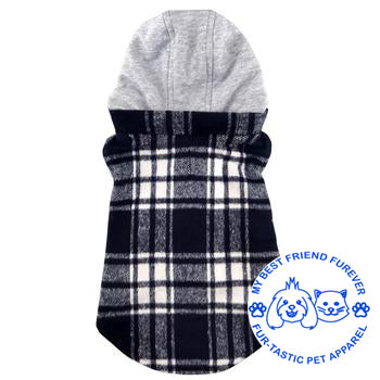 Plaid Weekender Dog Sweatshirt Hoodie - Quilted, Reflective & Jersey-Lined Puffer with Zip-Off Hood - Stylish Pet Outerwear